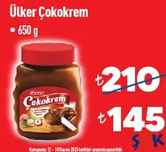 ÜLKER ÇOKOKREM KREM ÇİKOLATA 650 G fiyat ve kampanya bilgisi